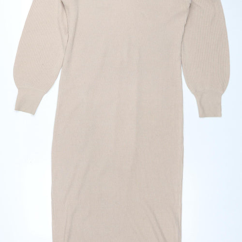 Pretty Lavish Women Beige Knit Bodycon Midi Dress Size S