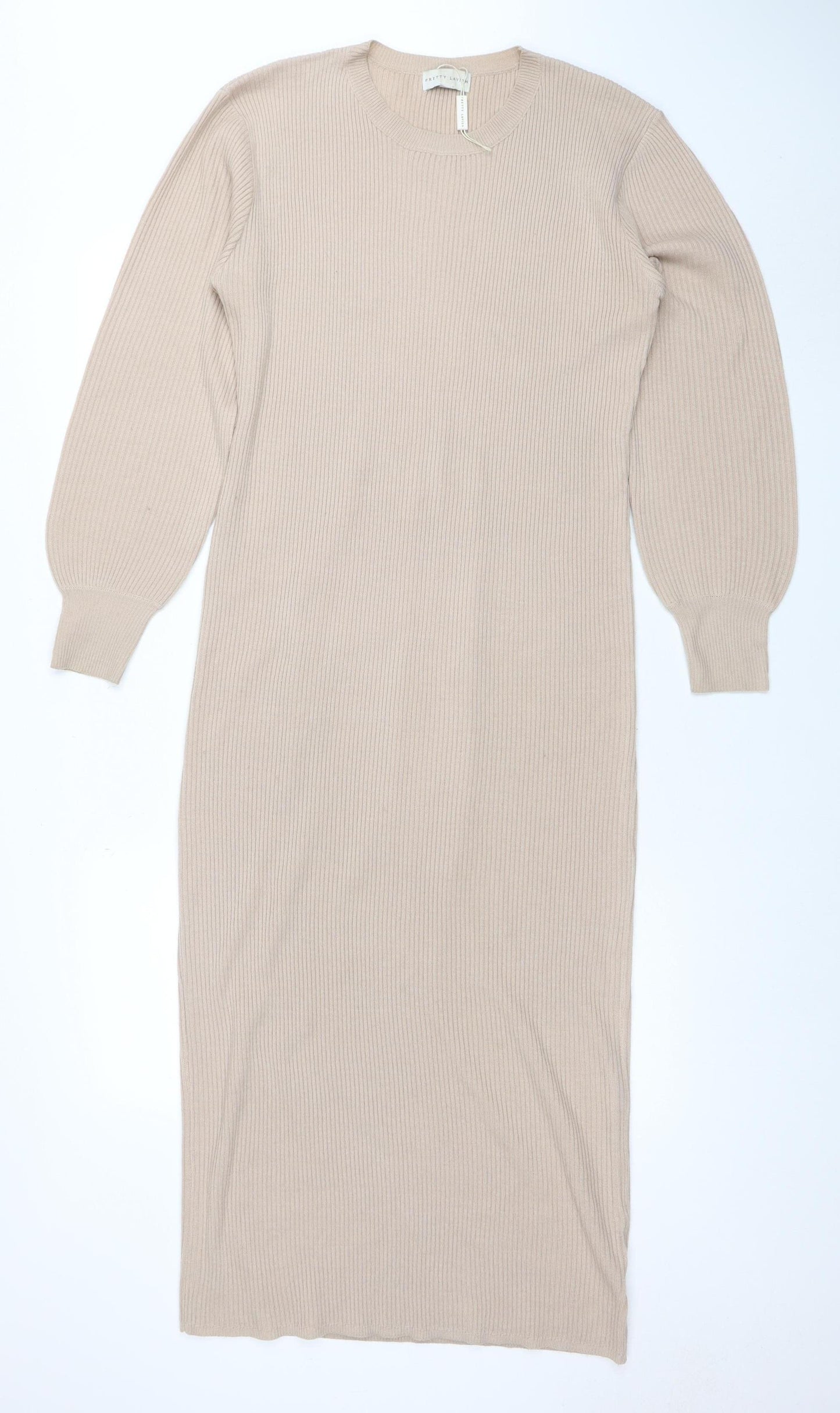 Pretty Lavish Women Beige Knit Bodycon Midi Dress Size S