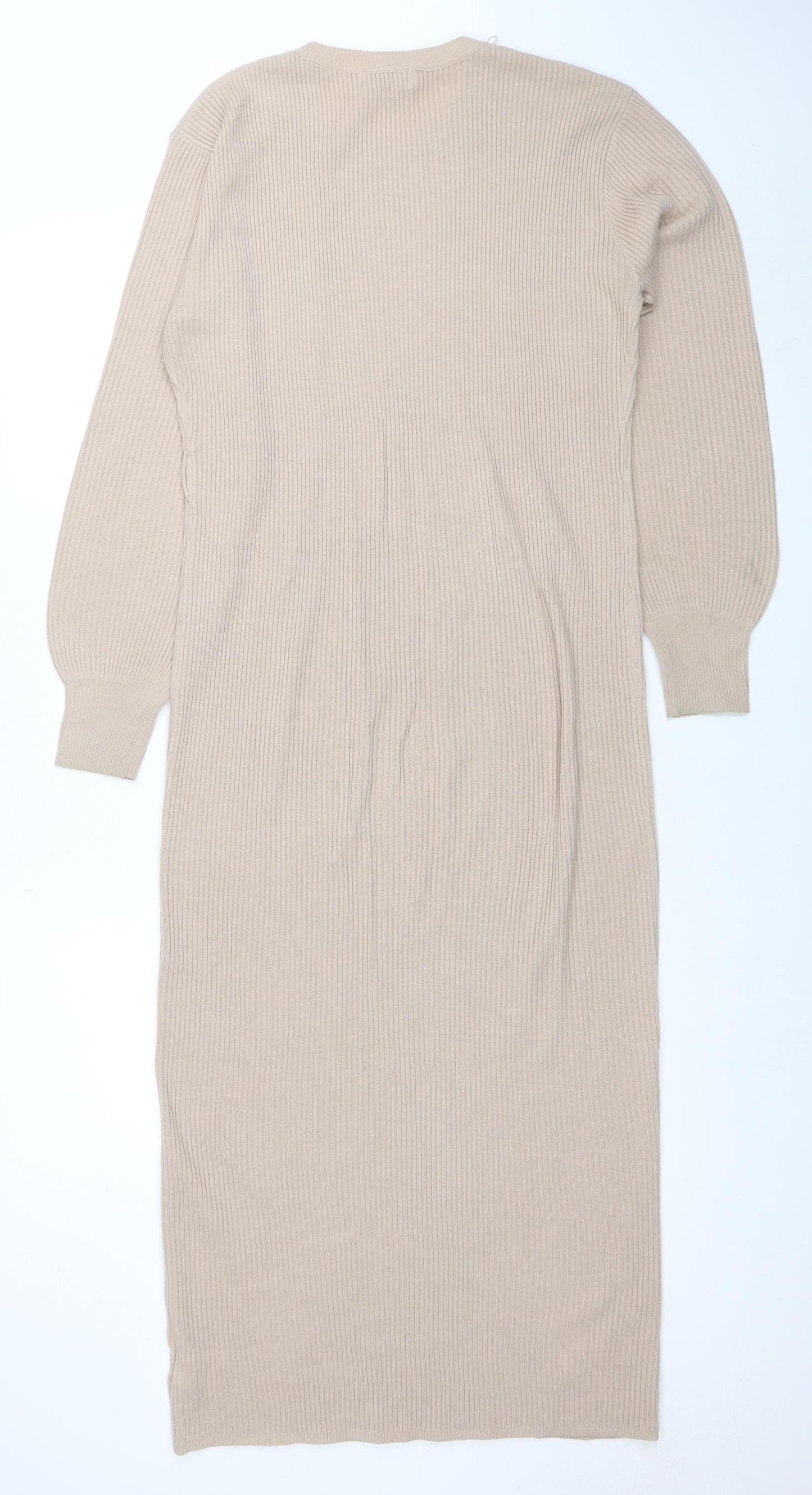 Pretty Lavish Women Beige Knit Bodycon Midi Dress Size S