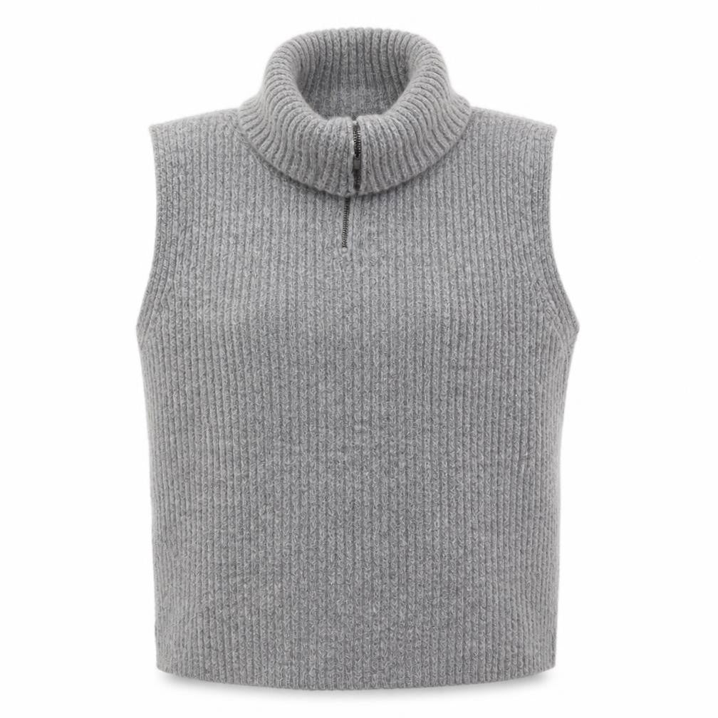 Front view of Object Women Grey Roll Neck Sleeveless Rib Knit Vest L