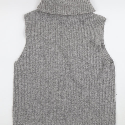 OBJECT Women Grey Roll Neck Sleeveless Rib Knit Vest L