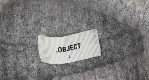 OBJECT Women Grey Roll Neck Sleeveless Rib Knit Vest L