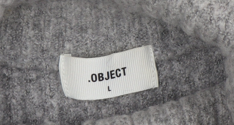 OBJECT Women Grey Roll Neck Sleeveless Rib Knit Vest L