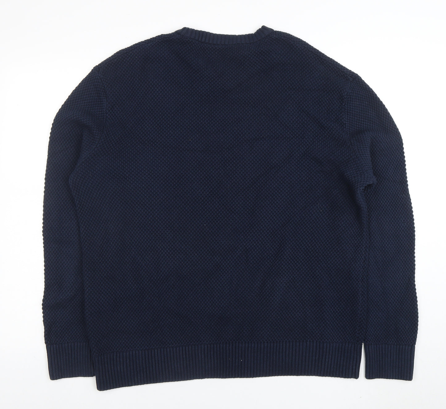 SELECTED HOMME Men’s Blue Cotton Crew Neck Waffle Knit Jumper L