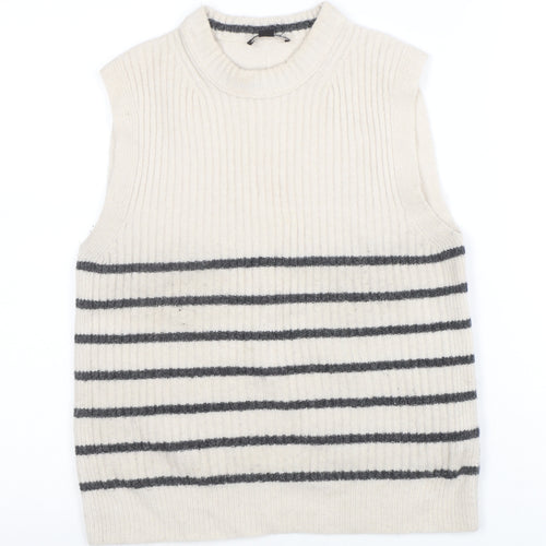 Whistles Women’s Ivory Striped Wool Knit Vest XS Sleeveless Jumper