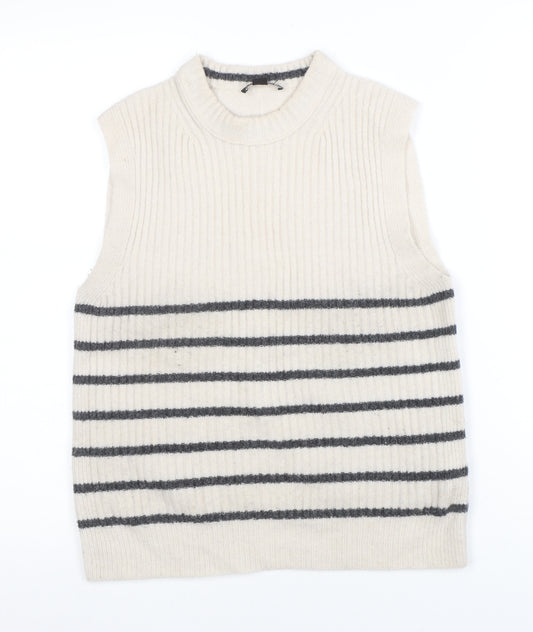 Whistles Women’s Ivory Striped Wool Knit Vest XS Sleeveless Jumper