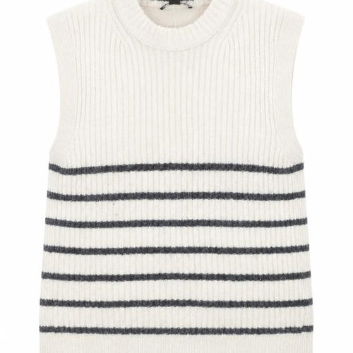 Whistles Women’s Ivory Striped Wool Knit Vest XS Sleeveless Jumper