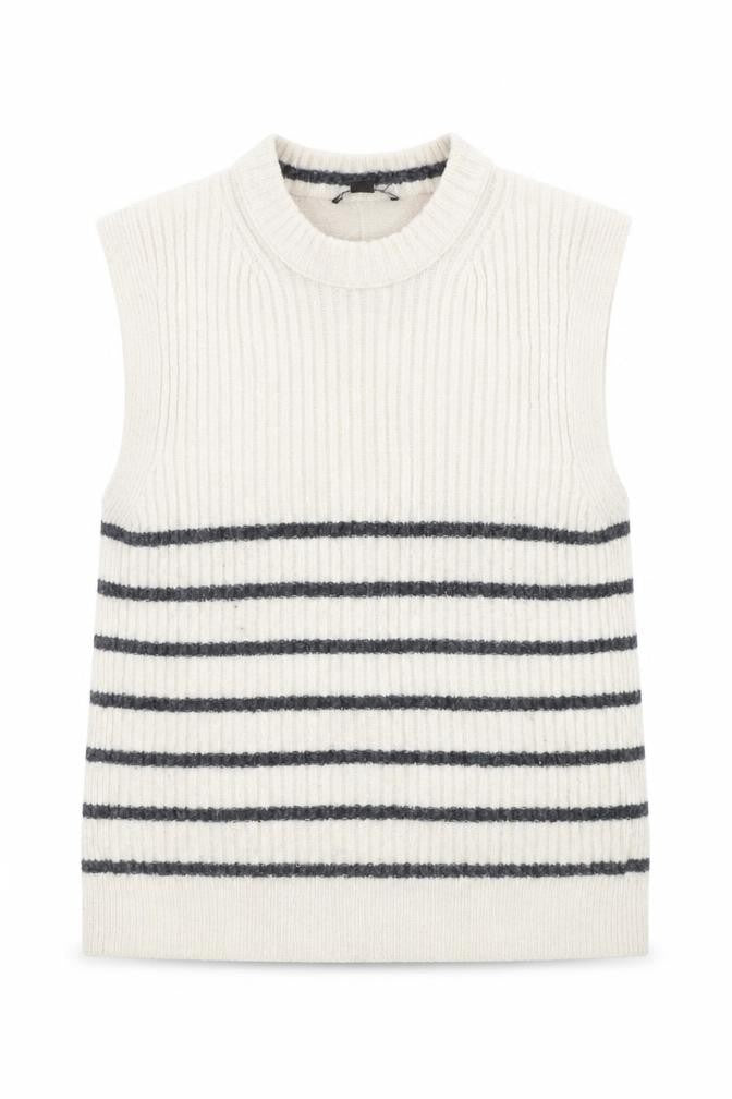 Whistles Women’s Ivory Striped Wool Knit Vest XS Sleeveless Jumper