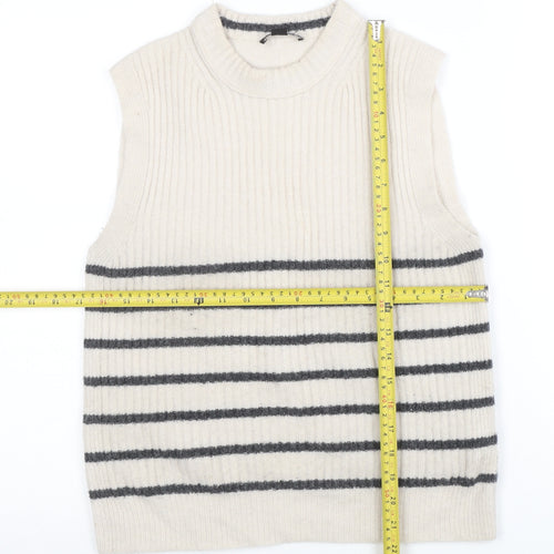 Whistles Women’s Ivory Striped Wool Knit Vest XS Sleeveless Jumper