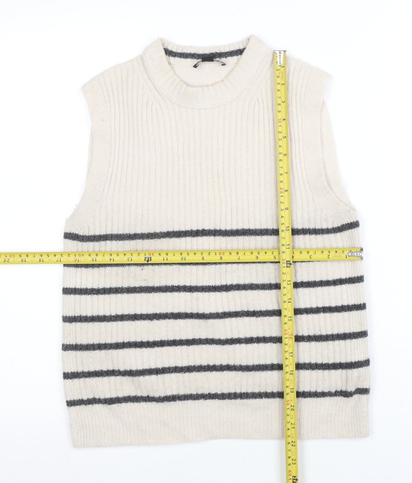 Whistles Women’s Ivory Striped Wool Knit Vest XS Sleeveless Jumper