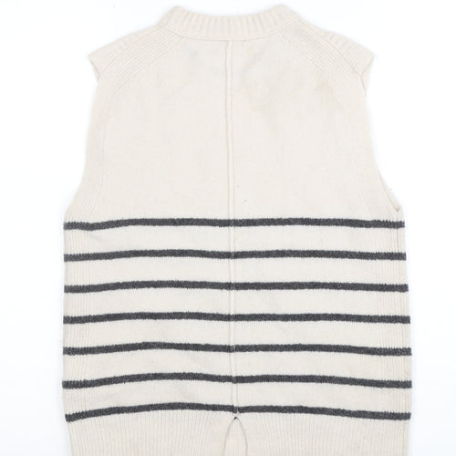 Whistles Women’s Ivory Striped Wool Knit Vest XS Sleeveless Jumper