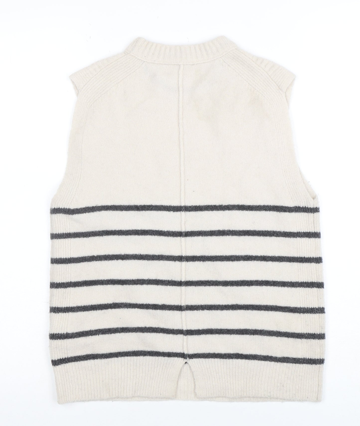 Whistles Women’s Ivory Striped Wool Knit Vest XS Sleeveless Jumper