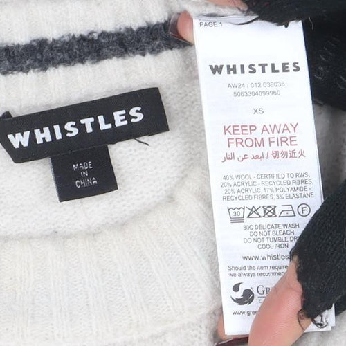 Whistles Women’s Ivory Striped Wool Knit Vest XS Sleeveless Jumper