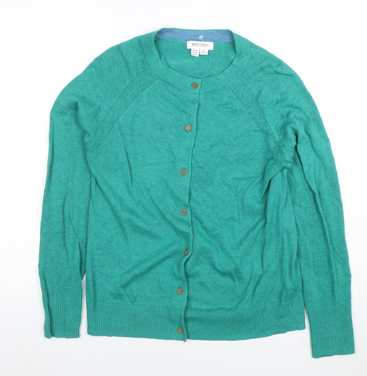 White Stuff Women's Green UK 10 Organic Cotton Button Cardigan