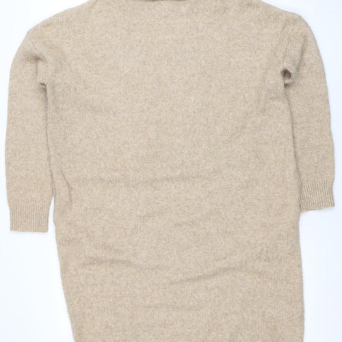 Superdry Women Beige Wool Blend Roll Neck Knit Sweater Dress UK 8