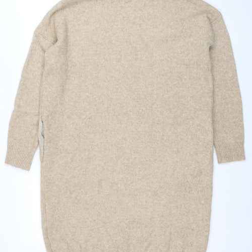 Superdry Women Beige Wool Blend Roll Neck Knit Sweater Dress UK 8