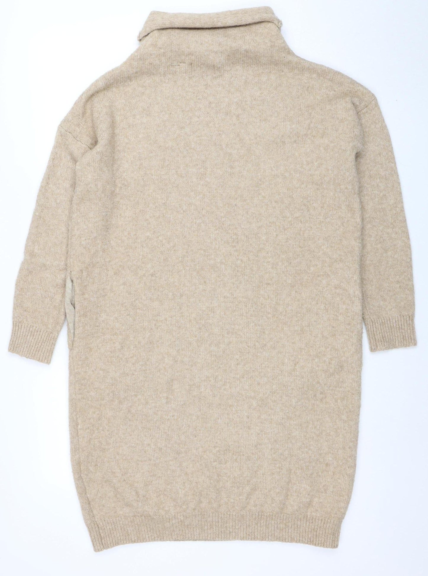 Superdry Women Beige Wool Blend Roll Neck Knit Sweater Dress UK 8