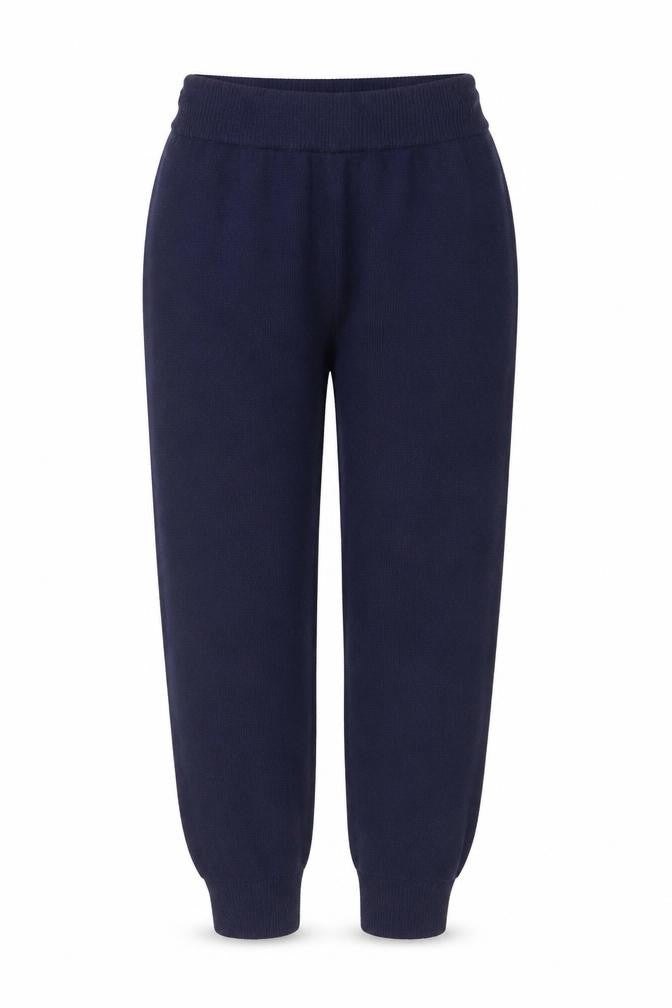 Front view of Jack Wills women’s blue knit jogger trousers, size UK 10