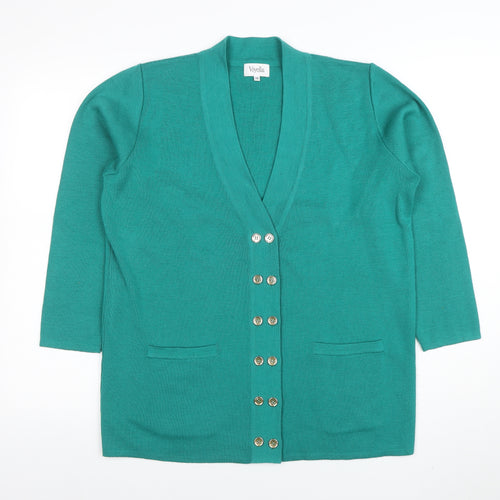 Viyella Womens Green Cardigan M V-Neck Wool Blend Button Front