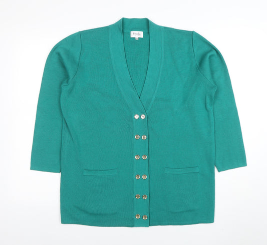 Viyella Womens Green Cardigan M V-Neck Wool Blend Button Front