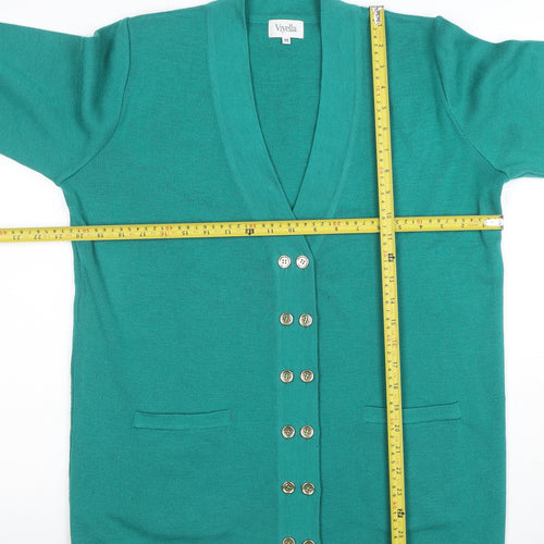 Viyella Womens Green Cardigan M V-Neck Wool Blend Button Front