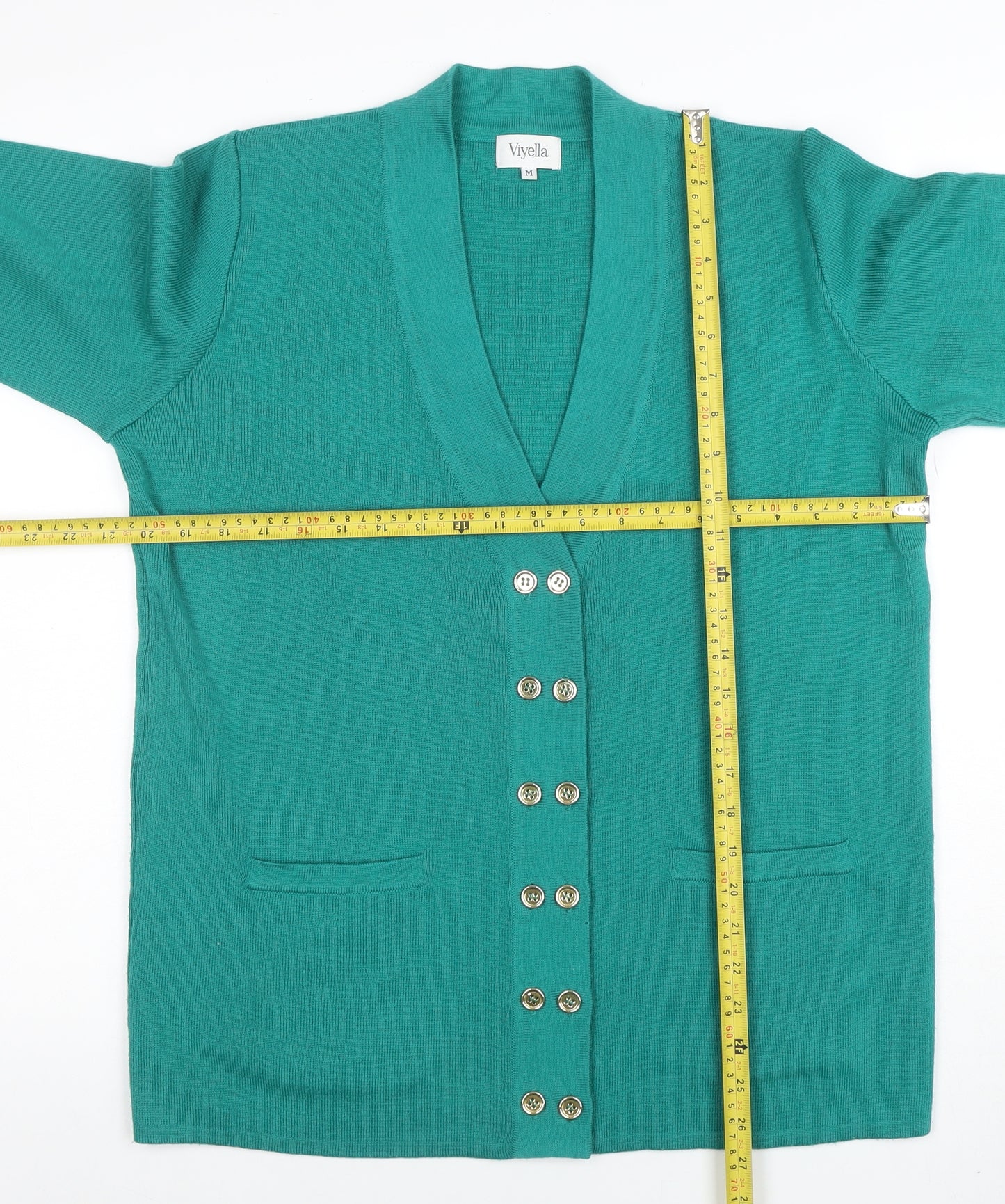 Viyella Womens Green Cardigan M V-Neck Wool Blend Button Front