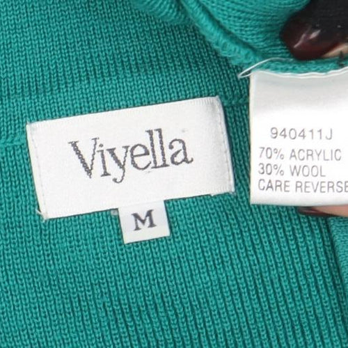 Viyella Womens Green Cardigan M V-Neck Wool Blend Button Front
