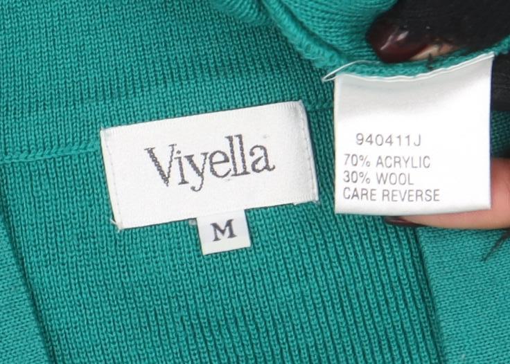 Viyella Womens Green Cardigan M V-Neck Wool Blend Button Front