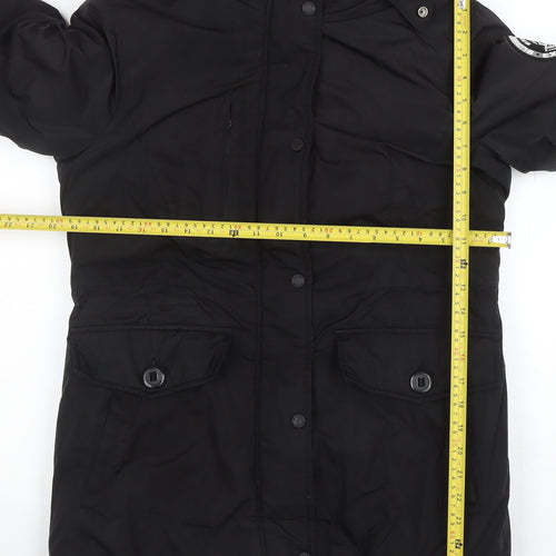 Superdry Women's Black Everest Parka Jacket Size 10 Hooded Winter Coat