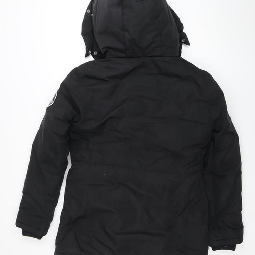 Superdry Women's Black Everest Parka Jacket Size 10 Hooded Winter Coat