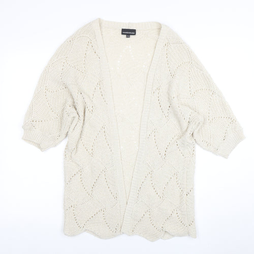 Warehouse Women Ivory Open-Knit Acrylic Cardigan UK 12
