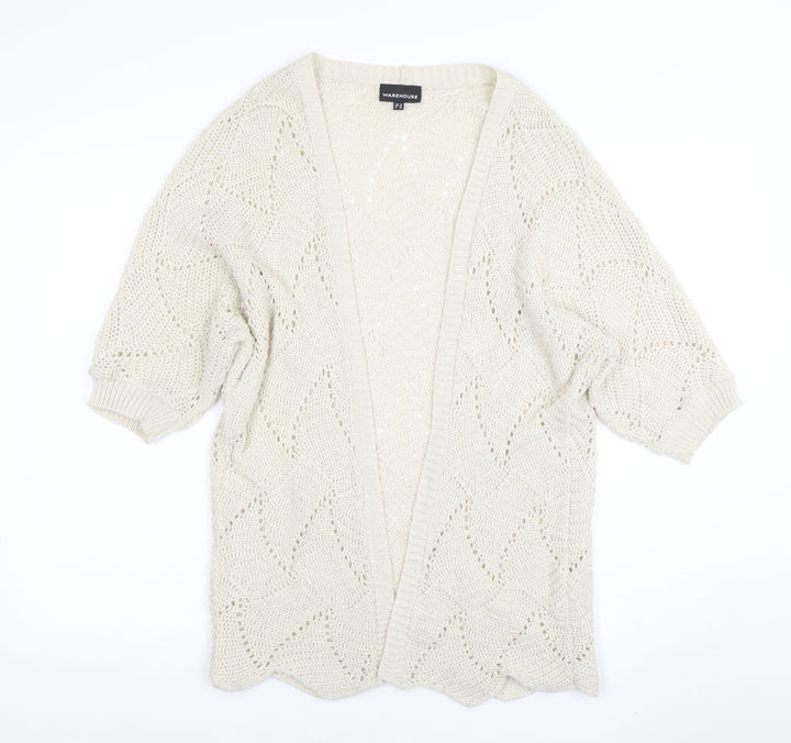 Warehouse Women Ivory Open-Knit Acrylic Cardigan UK 12