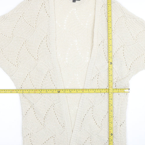 Warehouse Women Ivory Open-Knit Acrylic Cardigan UK 12