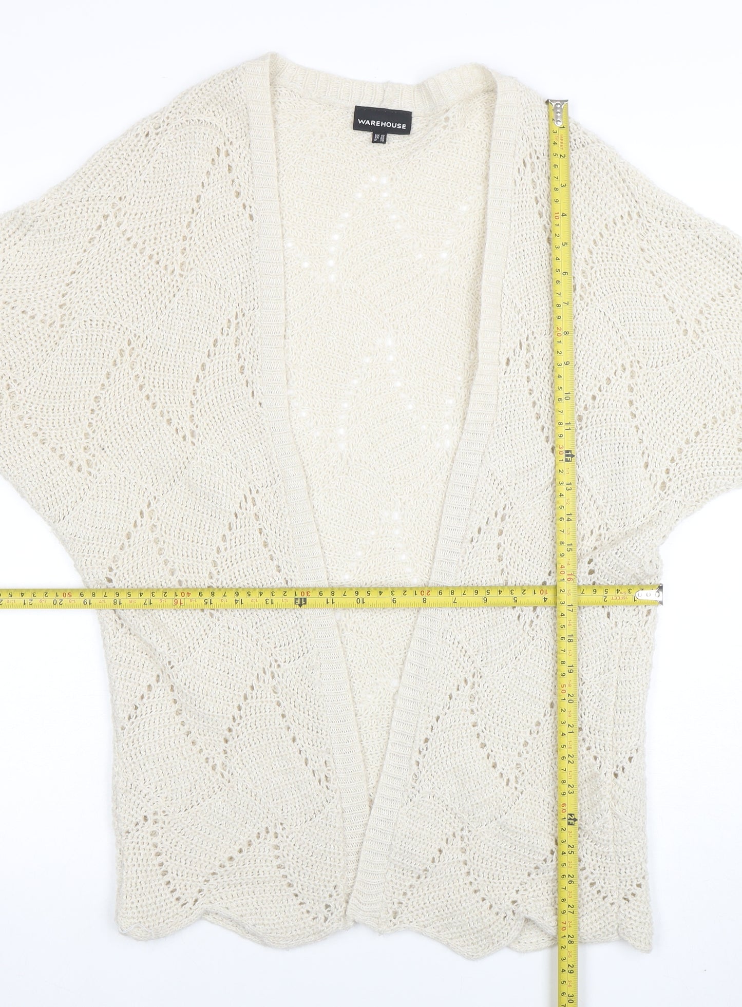 Warehouse Women Ivory Open-Knit Acrylic Cardigan UK 12