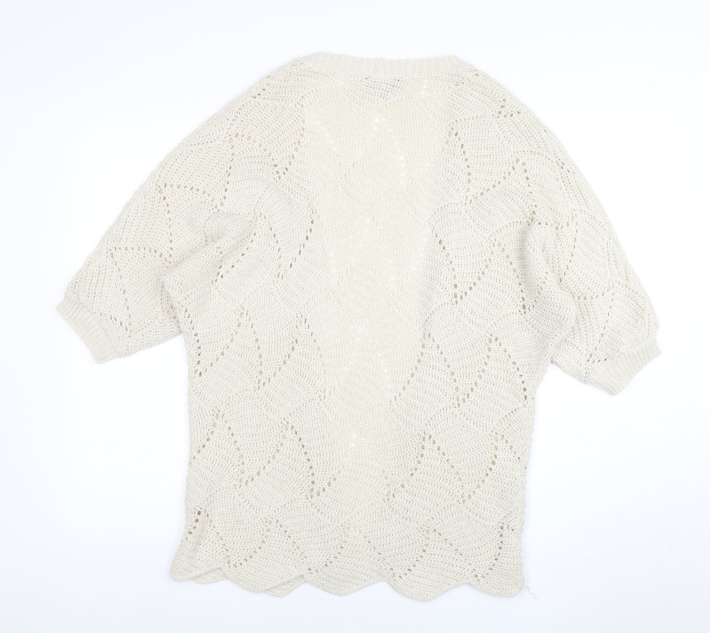Warehouse Women Ivory Open-Knit Acrylic Cardigan UK 12
