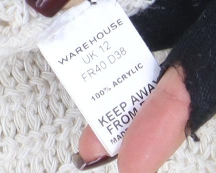 Warehouse Women Ivory Open-Knit Acrylic Cardigan UK 12