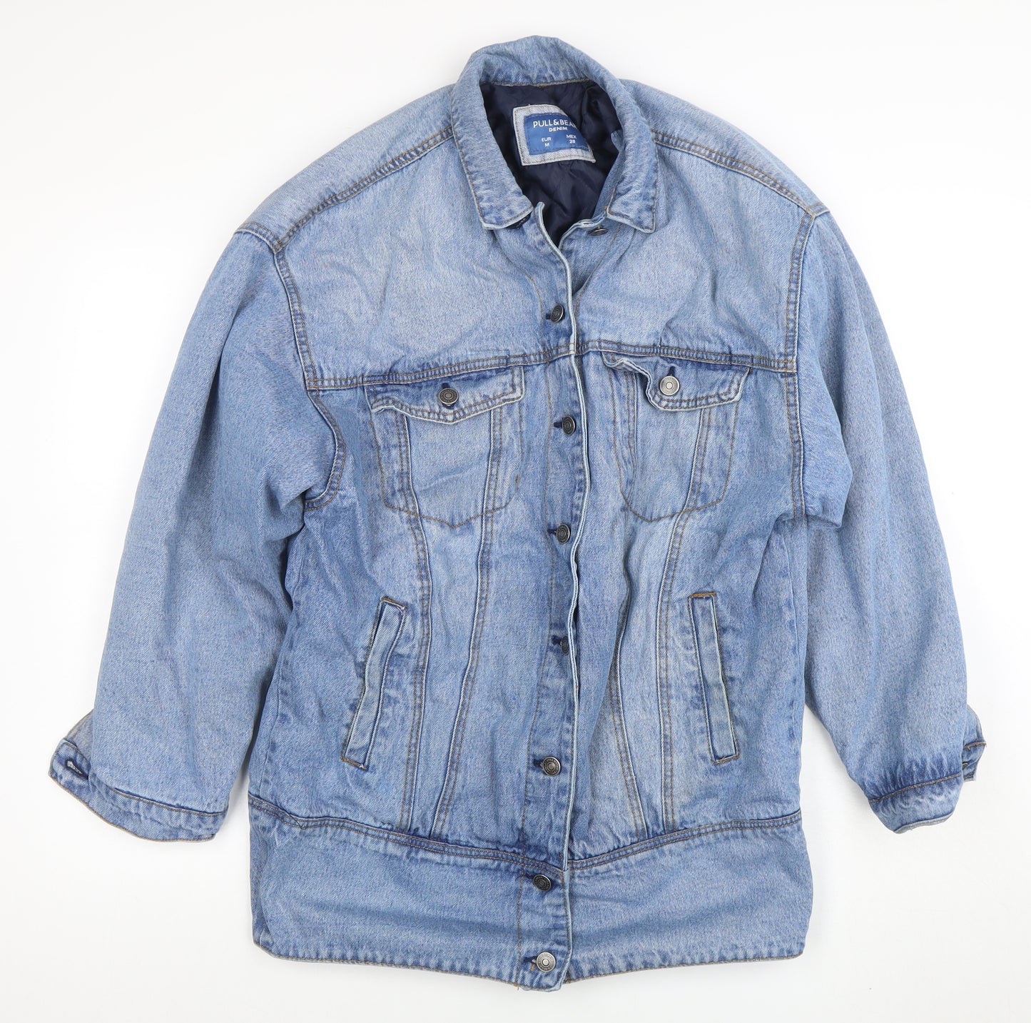 Pull & Bear Women Blue Denim Mid-Length Basic Jacket Size 12