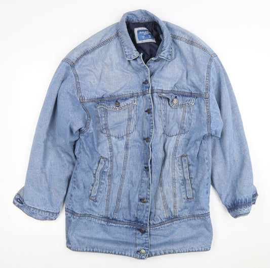 Pull & Bear Women Blue Denim Mid-Length Basic Jacket Size 12