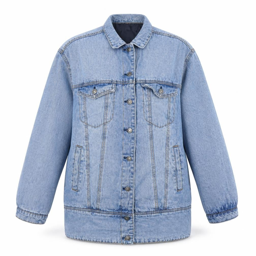 Pull&Bear Women Blue Denim Mid-Length Basic Jacket Size 12