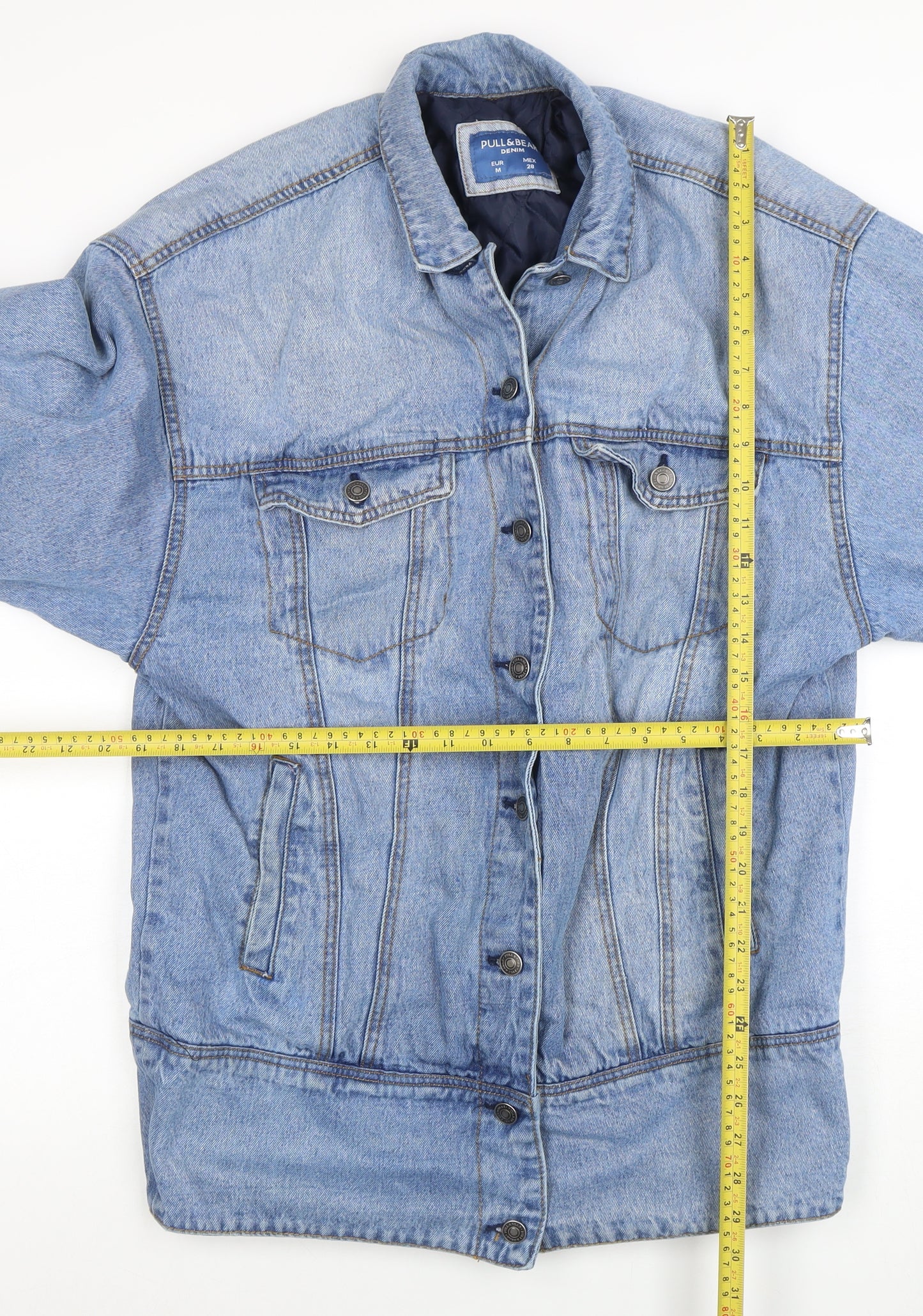 Pull & Bear Women Blue Denim Mid-Length Basic Jacket Size 12