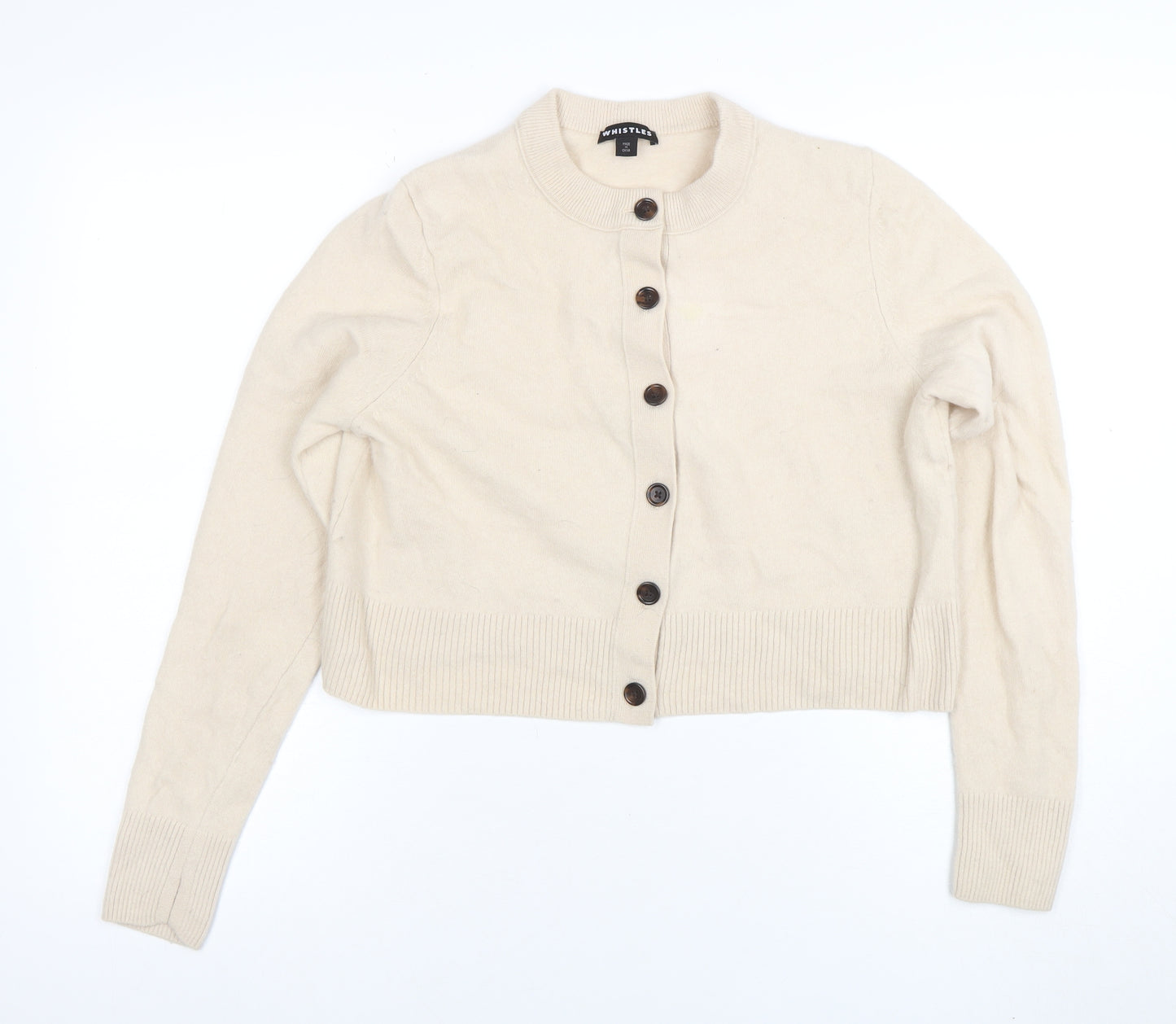 Whistles Women's Beige Wool Crew Neck Button Cardigan M