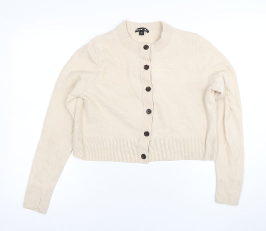 Whistles Women's Beige Wool Crew Neck Button Cardigan M