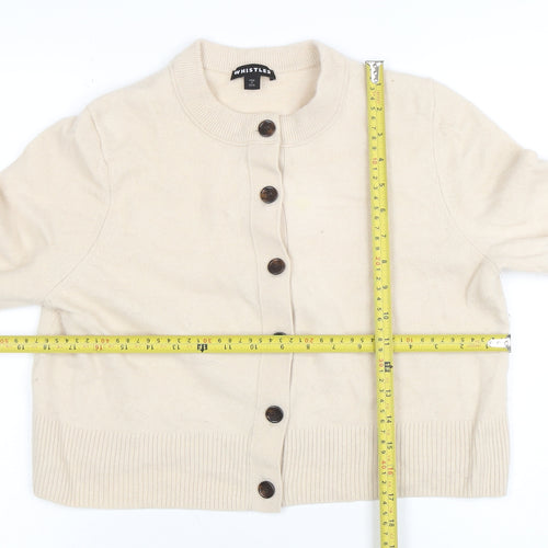 Whistles Women's Beige Wool Crew Neck Button Cardigan M