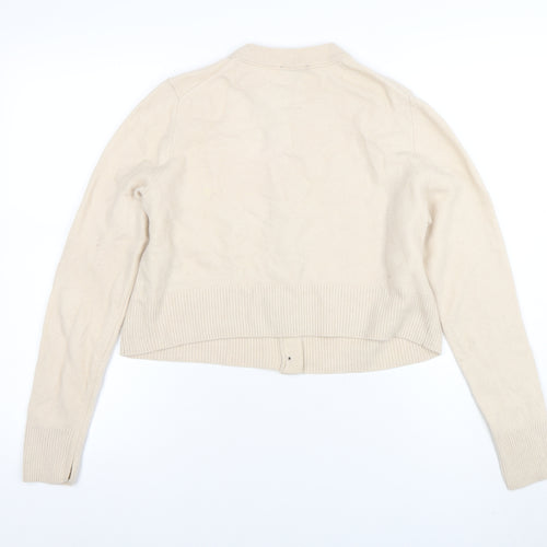 Whistles Women's Beige Wool Crew Neck Button Cardigan M