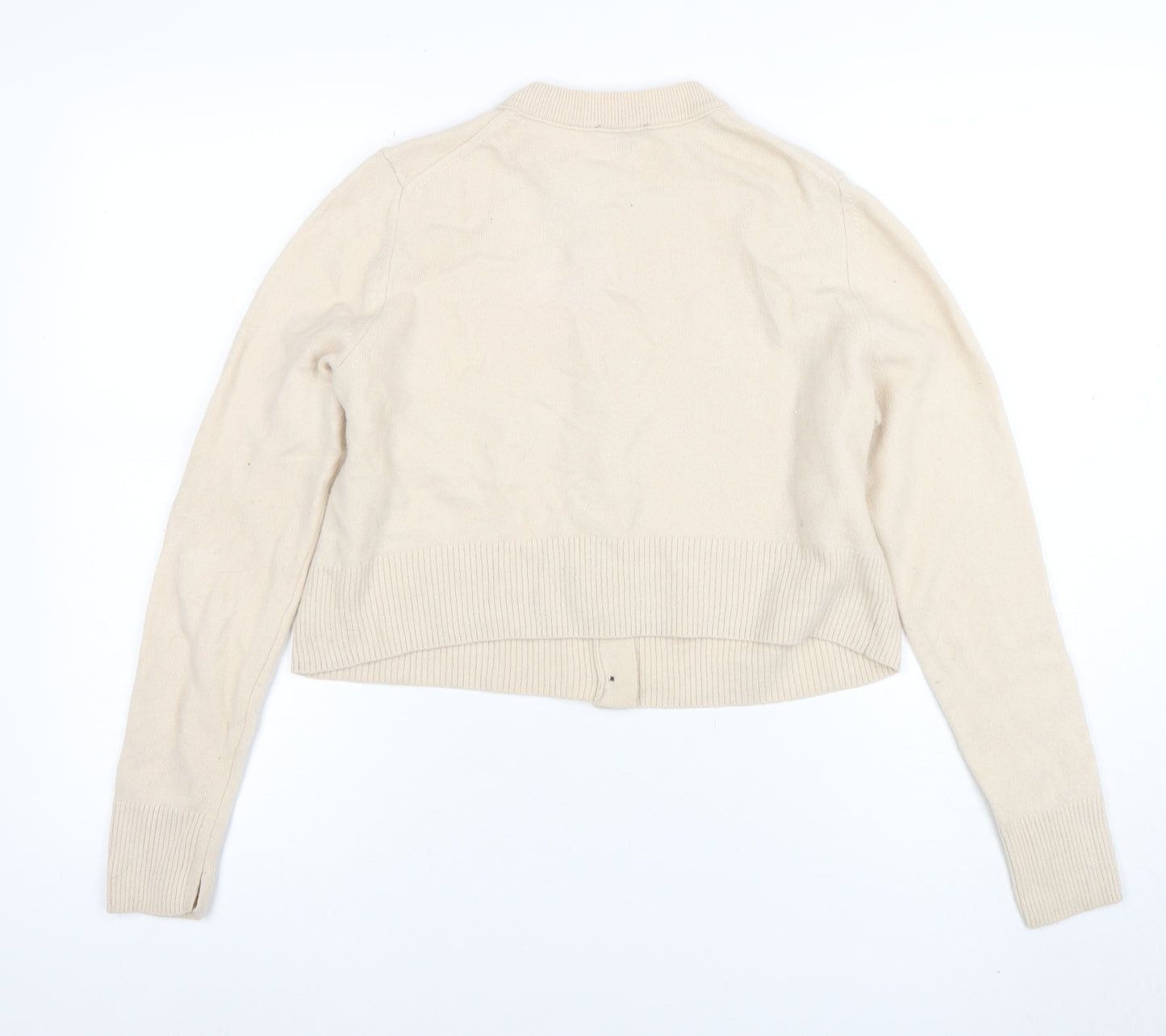 Whistles Women's Beige Wool Crew Neck Button Cardigan M