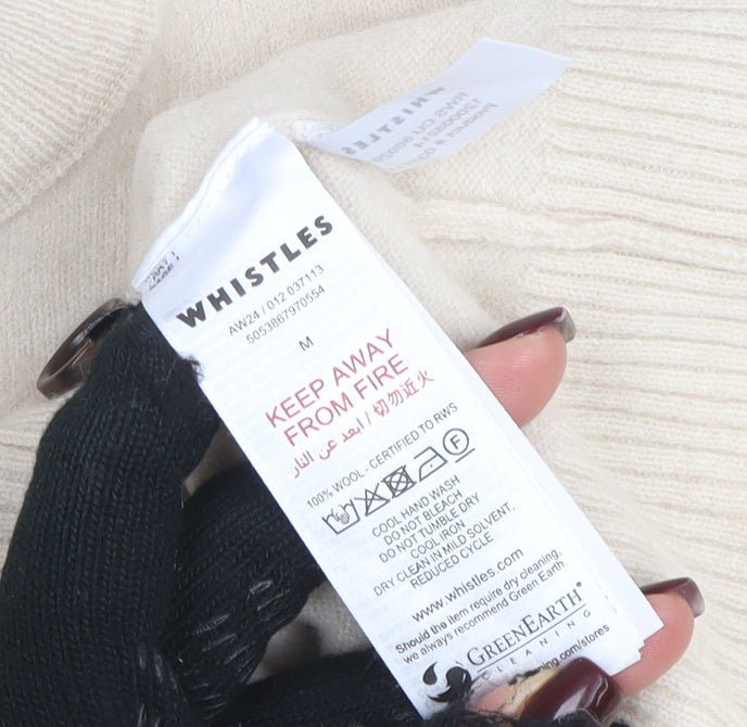 Whistles Women's Beige Wool Crew Neck Button Cardigan M