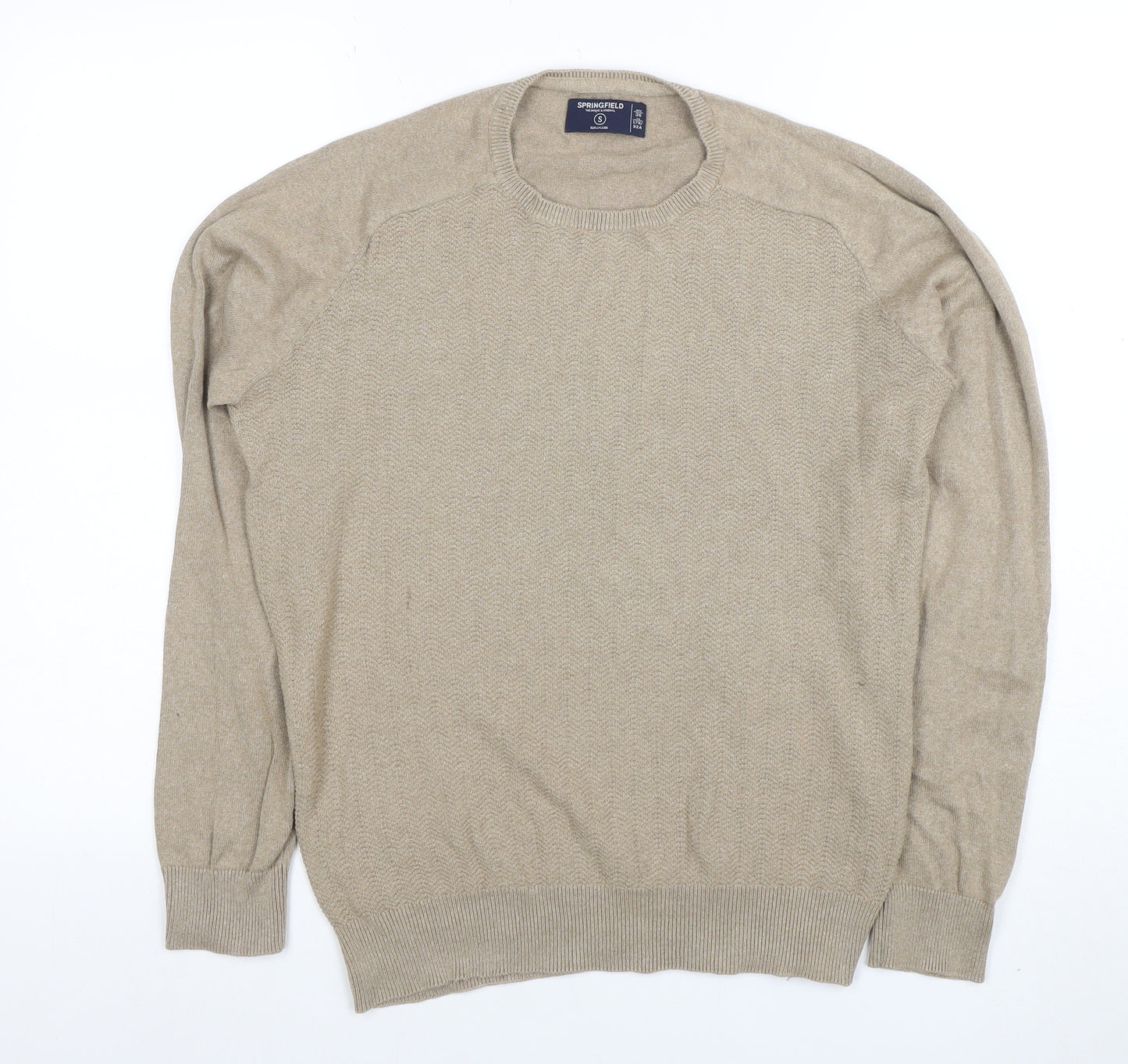Springfield Men Beige Cotton Blend Crew Neck Pullover Jumper S