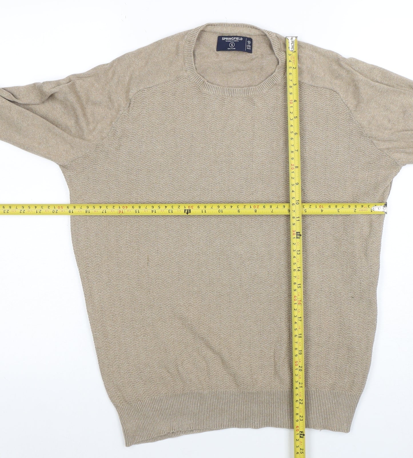 Springfield Men Beige Cotton Blend Crew Neck Pullover Jumper S