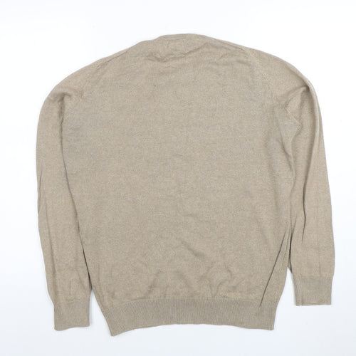 Springfield Men Beige Cotton Blend Crew Neck Pullover Jumper S