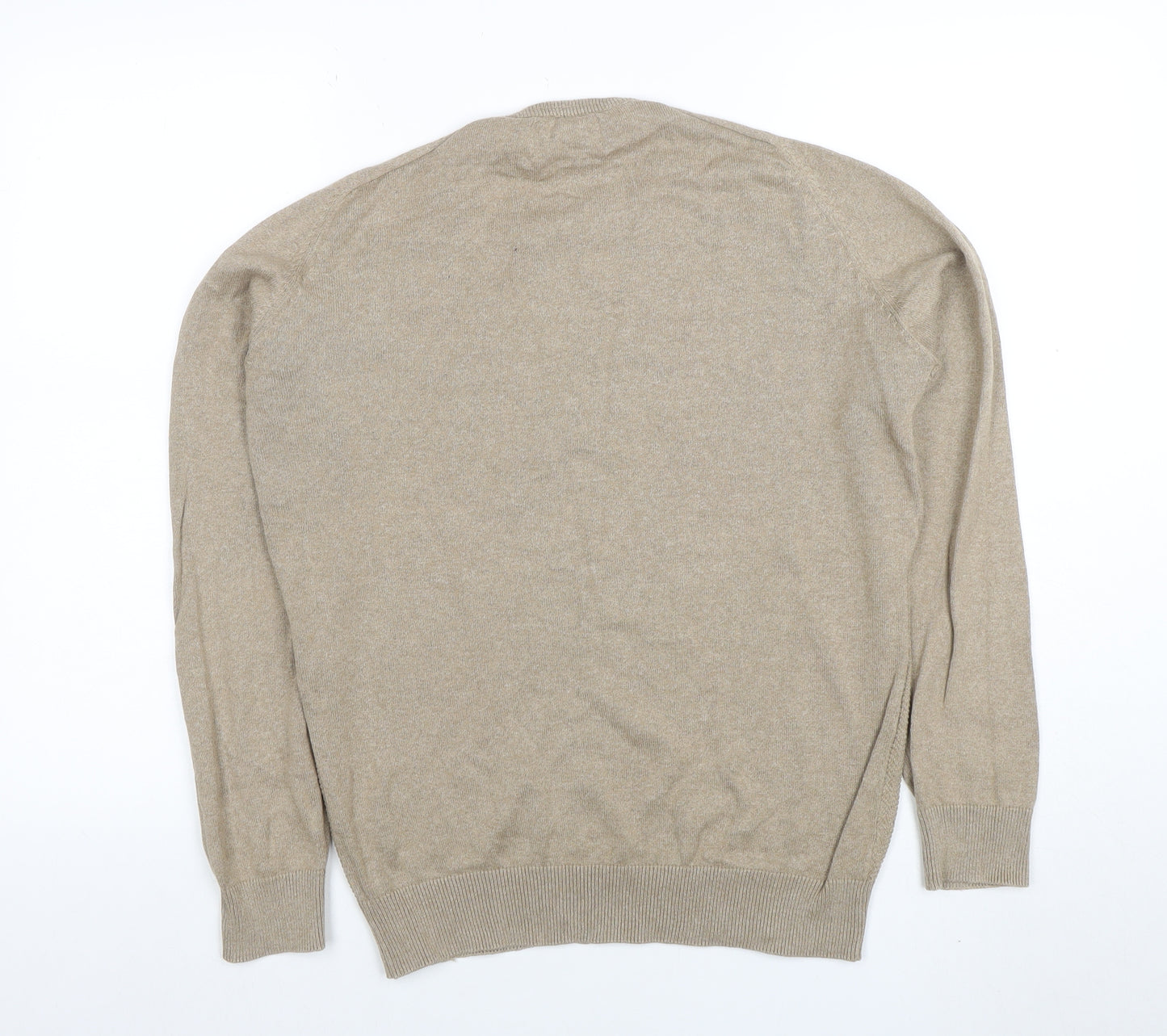 Springfield Men Beige Cotton Blend Crew Neck Pullover Jumper S